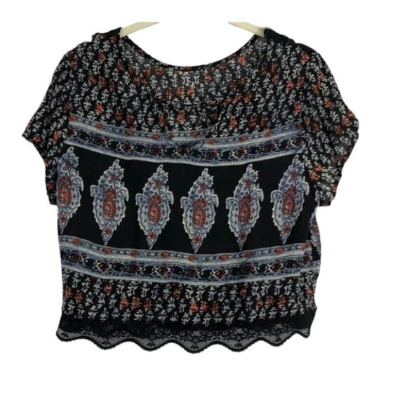 Jaase Australia Boho abstract print cropped short sleeve t-shirt LG - Picture 2 of 12